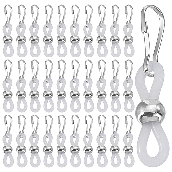 60Pcs Silicone Zipper Pulls, with Iron Clasp, Zipper Replacemnt Accessories, for Suitcase, Bag, Costume, White, 34mm, 60pcs/set