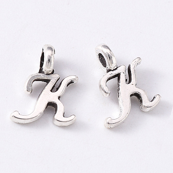 Tibetan Style Alloy Charms, Cadmium Free & Lead Free, Antique Silver, Letter.K, K: 10x8x1.5mm, Hole: 1.8mm