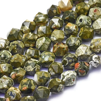 Natural Rhyolite Jasper Beads Strands, Faceted, Round, Round, 10~10.5x9.5mm, Hole: 1.2mm, about 38pcs/strand, 14.96 inch(38cm)