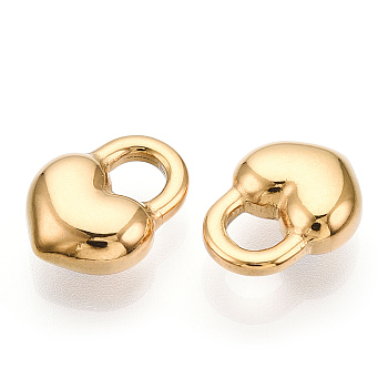 304 Stainless Steel Charms, Manual Polishing, Heart Padlock Charm, Real 14K Gold Plated, 14x10.5x5mm, Hole: 4x4.5mm