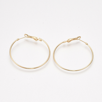 Brass Hoop Earrings, Real 18K Gold Plated, 43x40x1.5mm, Pin: 0.8mm