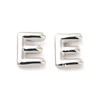 Brass Hollow Out Initial Letter Stud Earrings for Women, Platinum, Lead Free & Cadmium Free, Letter.E, 7x3.5x1.5mm, Pin: 0.8mm