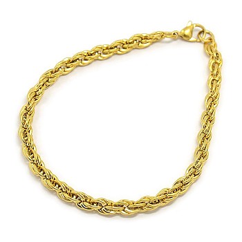 Fashionable 304 Stainless Steel Rope Chain Bracelet Making, with Lobster Claw Clasps, Golden, 8-1/8 inch(205mm), 5mm