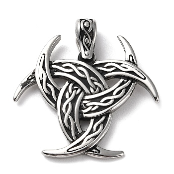 Ion Plating(IP) 304 Stainless Steel Pendants, Triple Horn Charm, Antique Silver, 41.5x40.5x3mm, Hole: 4.5x7mm
