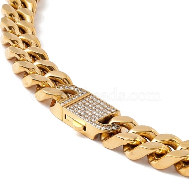 Ion Plating(IP) 304 Stainless Steel Curb Chains Necklace with Crystal Rhinestone for Women(NJEW-E155-04G)-3