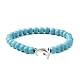 2Pcs 2 Color Tibetan Style Alloy Dolphin & Synthetic Turquoise Round Beaded Stretch Bracelets Set(BJEW-JB09895)-2