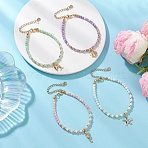 4Pcs Marine Organism Theme 304 Stainless Steel Charm Bracelets, Dyed Natural Freshwater Shell Round Beaded Bracelets for Women, Starfish/Fish/Dolphin, Mixed Color, 7.56 inch(19.2cm)(BJEW-JB13305)