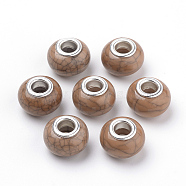 Imitation Turquoise Style Resin European Beads, Large Hole Beads, with Silver Color Plated Brass Double Cores, Rondelle, Camel, 14x9.5mm, Hole: 5mm(OPDL-Q132-06)