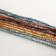 Electroplate Glass Bead Strands, Rainbow Plated, Faceted Bicone, Mixed Color, 4x4.5mm, Hole: 1mm, about 92~96pcs/strand, 13.78~14.37 inch(EGLA-R094-4mm-M2)