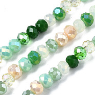 Electroplate Glass Beads Strands, Faceted, Rondelle, Green, 4.5x3.5mm, Hole: 1mm, about 140~143pcs/strand, 18.90 inch~19.29 inch(48cm~49cm)(X-EGLA-T020-12B)