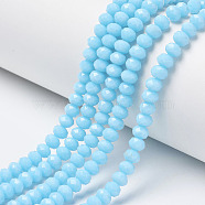 Opaque Solid Color Glass Beads Strands, Faceted, Rondelle, Cyan, 3x2mm, Hole: 0.8mm, about 165~169pcs/strand, 15~16 inch(38~40cm)(EGLA-A034-P2mm-D08)
