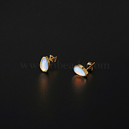 Opalite Teardrop Stud Earrings, 304 Stainless Steel Earrings, Real 18K Gold Plated, 10x6.5mm(TZ1361-1)