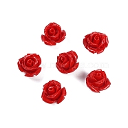 Synthetic Coral Carved Beads, Dyed, Flower, Half Drilled, Red, 11x9mm, Hole: 1mm(CORA-C003-16A)