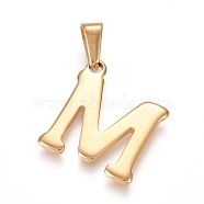 304 Stainless Steel Pendants, Golden, Initial Letter.M, 20x18x1.8mm, Hole: 3x7mm(STAS-F106-95G-M-01)