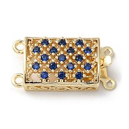 Brass Micro Pave Cubic Zirconia Box Clasps, 2-Strand, 4-Hole, Real 18K Gold Plated, Rectangle, Dark Blue, 10x19.5x5mm, Hole: 1mm and 1.2mm(KK-F862-32G-02)