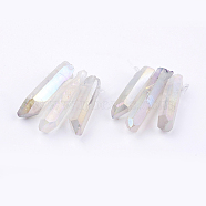 Electroplated Natural Quartz Crystal Graduated Beads Strands, Nuggets, WhiteSmoke, 21~43x5~13mm, Hole: 1mm, 3pcs/set(X-G-P315-A10)