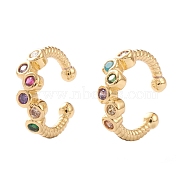Brass Micro Pave Cubic Zirconia Cuff Earrings, Long-Lasting Plated, Real 18K Gold Plated, Colorful, 11.5x1.5~3.5
mm(EJEW-H109-03G)