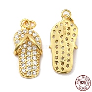 925 Sterling Silver Micro Pave Cubic Zirconia Shoe Pendants, Flip-Flops Charm, with Jump Ring & 925 Stamp, Real 18K Gold Plated, 17x8x4mm, Hole: 2.3mm(STER-I010-04G)