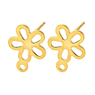 Flower Shape 201 Stainless Steel Stud Earrings Findings, with 304 Stainless Steel Pins & Horizontal Loop, Golden, 14x11.5mm, Hole: 1.4mm, Pin: 0.7mm.(STAS-Q251-08G)