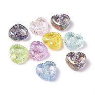 UV Plating Rainbow Iridescent Acrylic Beads, Heart with Rose, Mixed Color, 27.5x25x9.5mm, Hole: 3.2mm(X-OACR-P016-02)