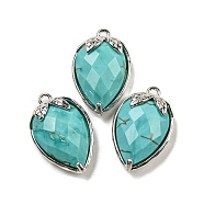 Natural Turquoise Faceted Pendants, Rack Plating Brass Strawberry Charms, Platinum, 18x11x5~5.5mm, Hole: 1.2mm(G-M431-06P-08)