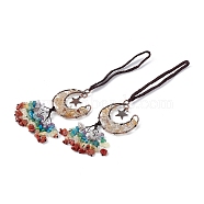 Natural Citrine Moon with Mixed Gemstone Chips Tassel Pendant Decorations, with Rack Plating Red Copper Plated Brass Findings, Cadmium Free & Lead Free, 205~208mm(G-L524-07R-A08)
