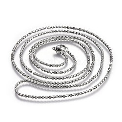 304 Stainless Steel Box Chain Necklaces, with Lobster Claw Clasps, Stainless Steel Color, 31.4 inch(80cm), 2.0mm(NJEW-O110-05D-P)