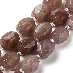 Natural Strawberry Quartz Beads Strands, Nuggets, Faceted, with Seed Beads, 14~17x11~14x9~13.5mm, Hole: 1mm, about 20~22pcs/strand, 15.16~15.75 inch(38.5~40cm)(G-C105-A04-01)