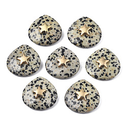 Natural Dalmatian Jasper Pendants, with Light Gold Plated Brass Star Findings, Faceted, Teardrop, 28~28.5x28~28.5x10mm, Hole: 1.2mm(X-G-N326-132-04)