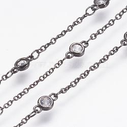 Handmade Brass Cubic Zirconia Chains, Soldered, Long-Lasting Plated, Gunmetal, 8x4x2mm(CHC-P0005-04B)