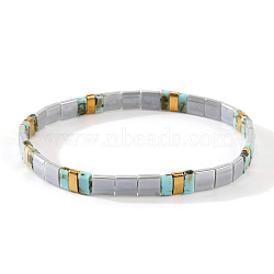 Bohemian Style Glass Seed Beads Stretch Bracelets for Women, Rectangle, Light Grey, 6.30 inch(16cm)~6.50 inch(16.5cm)(FG0576-3)