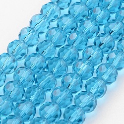 Transparent Glass Bead Strands, Imitate Austrian Crystal, Faceted(32 Facets), Round, Sky Blue, 10mm, Hole: 1mm, about 72pcs/strand, 25~27 inch(X-GLAA-G013-10mm-49)
