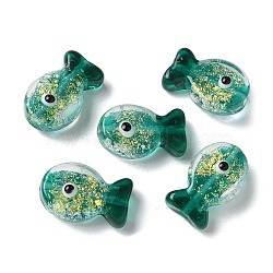 Handmade Foil Lampwork Fish Beads, with Enamel, Gradient Color, Green, 20x23x8.5mm, Hole: 1.8mm(FOIL-Z001-01F)