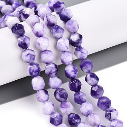 Dyed Natural White Jade Beads Strands, Two Tone, Faceted, Star Cut Round Beads, Medium Purple, 7~8x6~7.5x6~7.5mm, Hole: 1mm, about 48~49pcs/strand, 14.17~15.35''(36~39cm)(G-T139-8mm-45R)