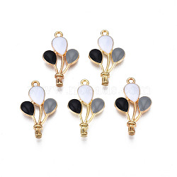 Rack Plating Alloy Enamel Pendants, Cadmium Free & Nickel Free & Lead Free, Light Gold, Hot Air Balloon, White, 22.5x13.5x2.5mm, Hole: 1.2mm(ENAM-N055-089A)