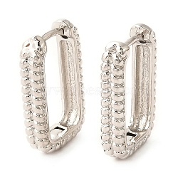Brass Hoop Earrings, Long-Lasting Plated, Rectangle, Real Platinum Plated, 20x12.5x3.5mm, Pin: 1mm(X-EJEW-F273-02A-P)