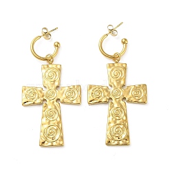 304 Stainless Steel Earrings, Cross, Golden, 61x30mm(EJEW-R160-11G)