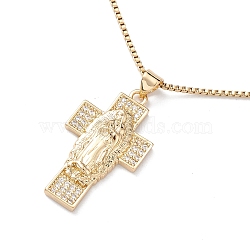 Clear Cubic Zirconia Religion Pendant Necklace, Golden 304 Stainless Steel Jewelry for Women, Cross, 15.59 inch(39.6cm), Pendant: 30.5x17x4mm(NJEW-F307-01C)