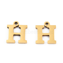 201 Stainless Steel Charms, Alphabet, Letter.H, 8.5x7.5x1mm, Hole: 1mm(STAS-N091-176H-LG)