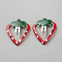 Iron & Enamel Snap Hair Clips, Hair Accessories for Girls, Fruit, Strawberry, 35.5x28x2mm(PHAR-WH20002-04A-02)