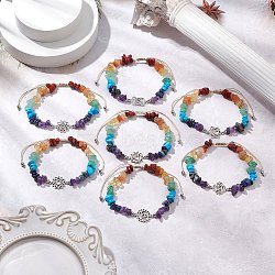 7Pcs Chakra Theme Natural & Synthetic Mixed Gemstone Chips Braieded Beads Bracelets, Chakra Charm Jewelry for Women, Inner Diameter: 1-7/8~3-3/8 inch(4.9~8.5cm)(BJEW-JB11324)