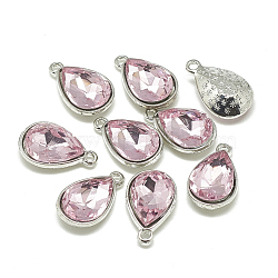 Alloy Glass Charms, Faceted, teardrop, Platinum, Pearl Pink, 14.5x9x5mm, Hole: 1.5mm(PALLOY-T028-7x10mm-10)