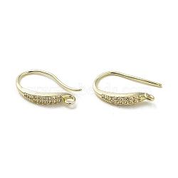 Brass Micro Pave Cubic Zirconia Earring Hooks, Long-Lasting Plated, Leaf, 17.5x3mm, Hole: 1.2mm, Pin: 0.8mm(KK-C048-14D-G)