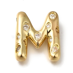 Brass with Cubic Zirconia Pendant, Letter M, Letter M, 21.5x24x5.5mm, Hole: 4mm(KK-Q818-03M-G)