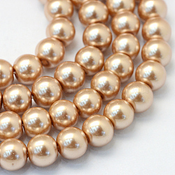 Baking Painted Pearlized Glass Pearl Round Bead Strands, BurlyWood, 6~7mm, Hole: 1mm, about 145pcs/strand, 31.4 inch(HY-Q003-6mm-11)