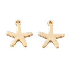 Brass Pendants, Starfish Charms, Real 18K Gold Plated, 11.5x10.5x1mm, Hole: 1mm(KK-K382-23G)