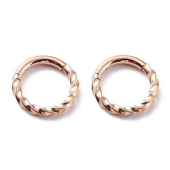 Ion Plating(IP) Twisted Ring Hoop Earrings for Girl Women, Chunky 304 Stainless Steel Earrings, Rose Gold, 8.5x1mm, 18 Gauge(1mm)