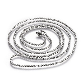 304 Stainless Steel Box Chain Necklaces, with Lobster Claw Clasps, Stainless Steel Color, 31.4 inch(80cm), 2.0mm