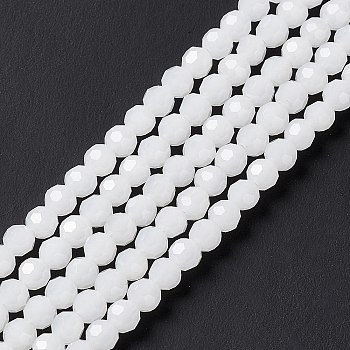 Imitation Jade Glass Beads Strands, Faceted(32 Facets), Round, White, 4mm, Hole: 1mm, about 87~93pcs/strand, 32~33cm