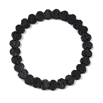 Natural Lava Rock Beaded Stretch Bracelets for Men Women, Heart, Inner Diameter: 2-1/8 inch(5.3cm), Bead: 8x9x3mm